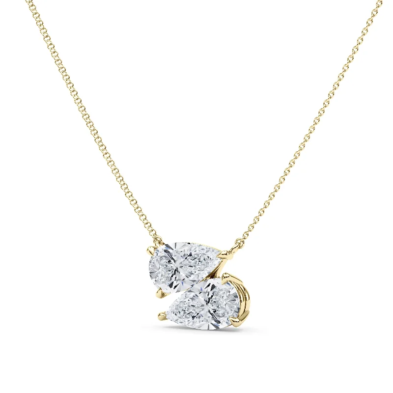 engraved necklaces for women -Twin Pear East-West Diamond Pendant