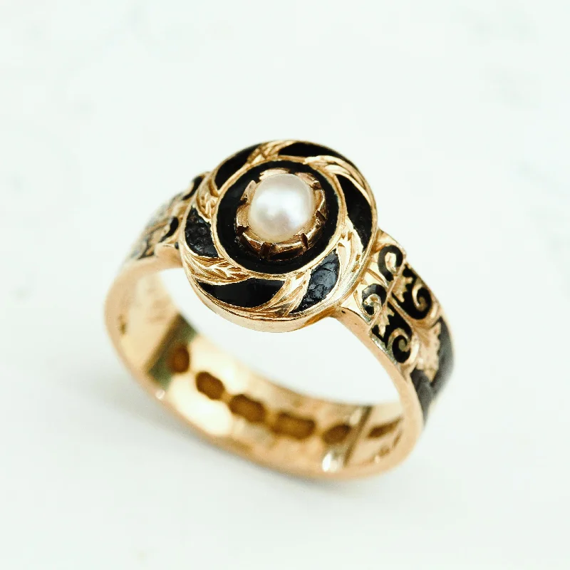 sun and moon rings for women -Endearing Date 1867 Enamelled Gold Mourning Ring