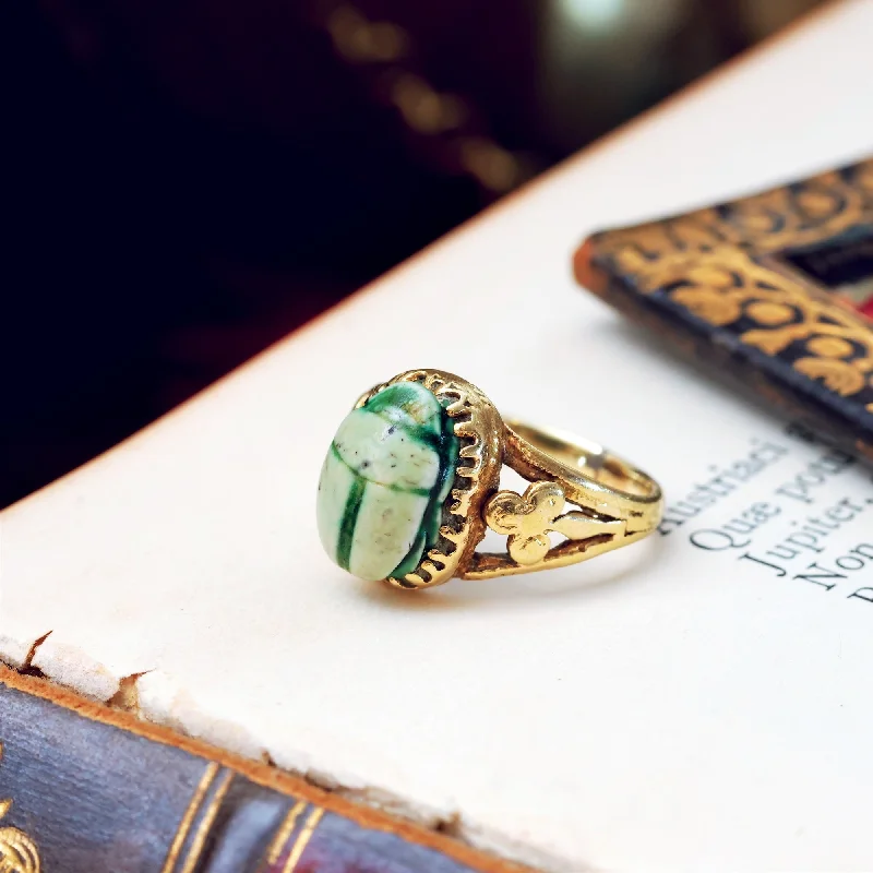 solitaire diamond rings for women -Antique Mystical Egyptian Faience Scarab Ring