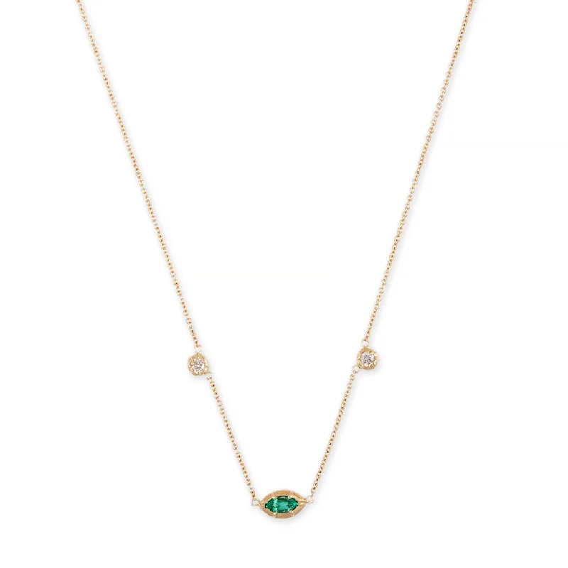 religious necklaces for women -EMERALD MARQUISE + ROUND SOPHIA DIAMOND NECKLACE