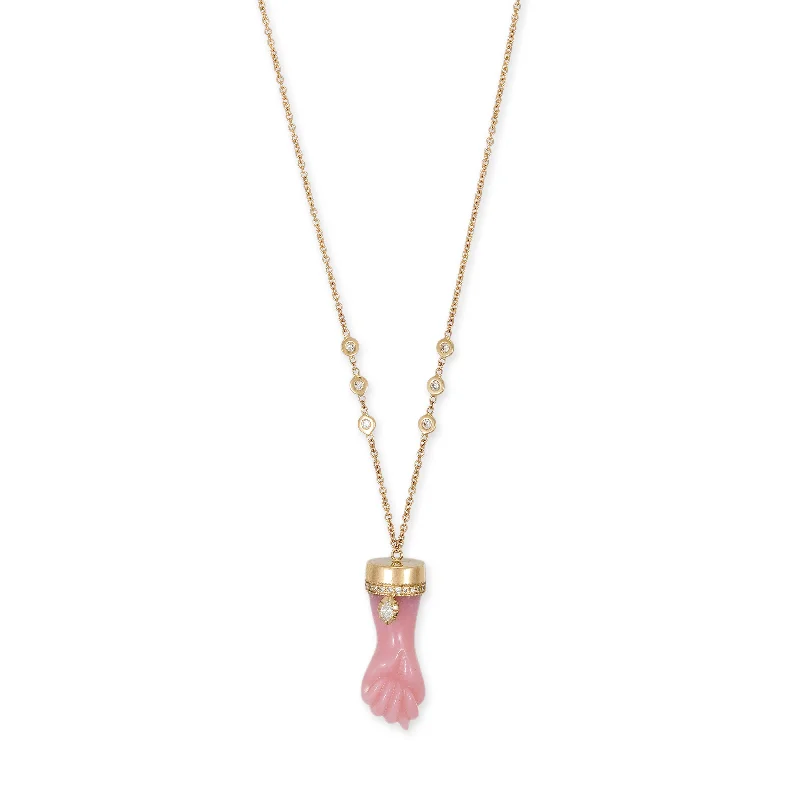 tourmaline stone necklaces for women -PAVE SOPHIA DIAMOND PINK OPAL FIGA NECKLACE