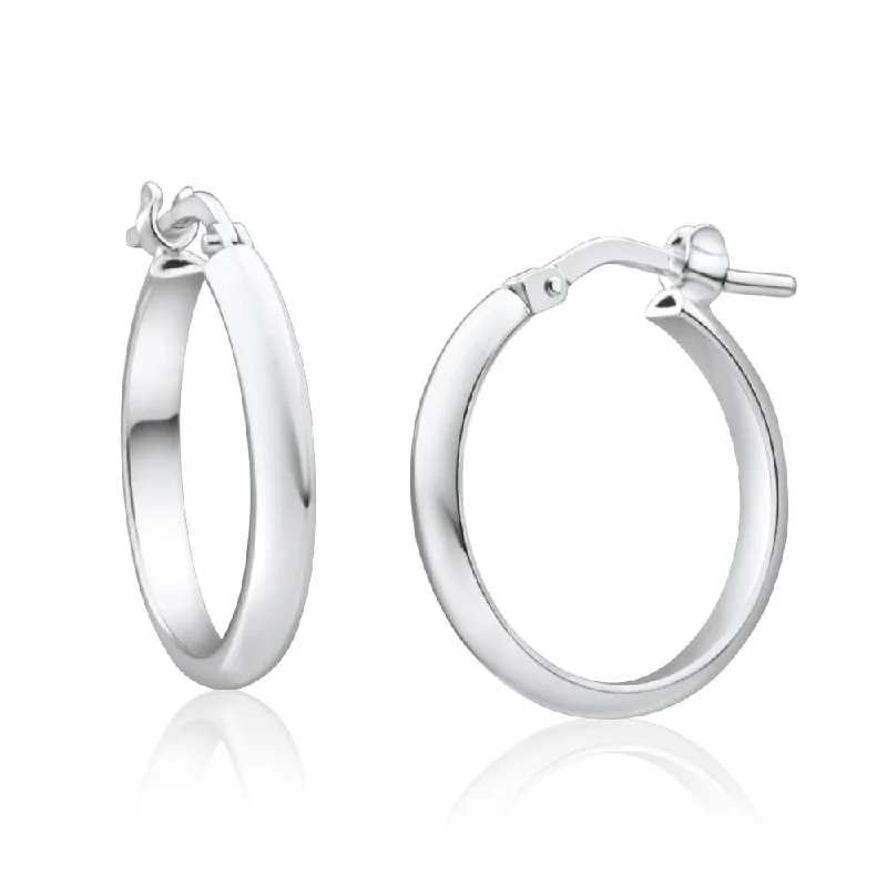 ruby earrings for women -Sterling Silver 15mm Plain Half Round Hoop Earrings