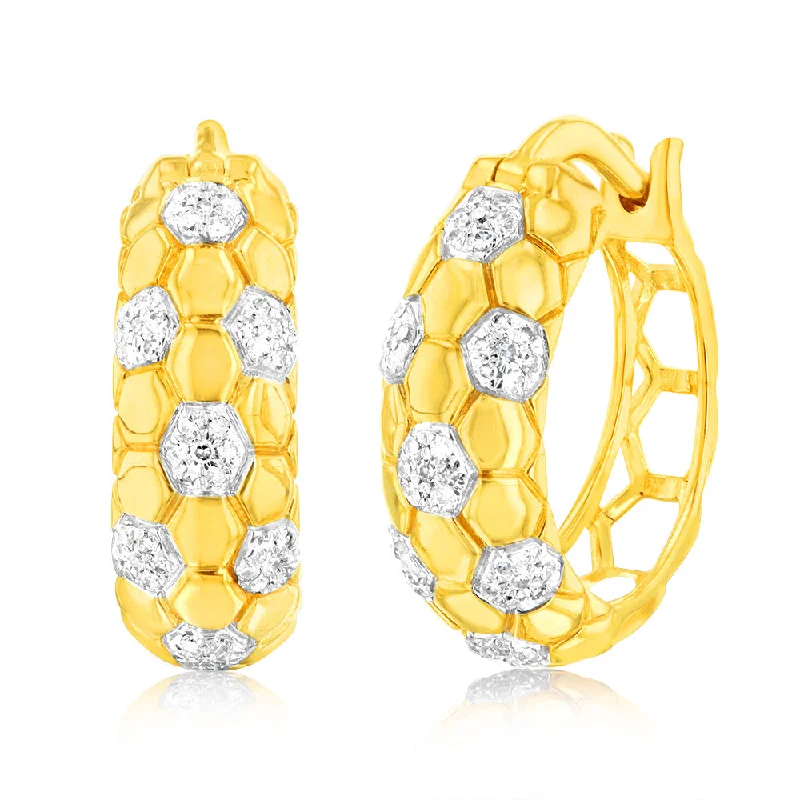 titanium earrings for women -9ct Yellow Gold 1/6 Carat Diamond Hoop Earrings set with 98 Round Brilliant Cut Diamonds