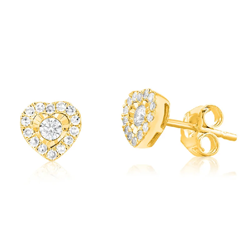 silver earrings for women -Luminesce Lab Grown 9ct Yellow Gold 1/4 Carat Diamond Heart Stud Earrings