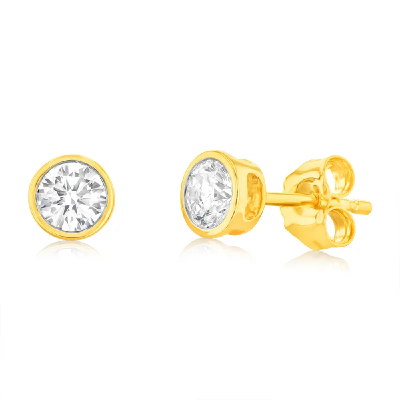 small stud earrings for women -Luminesce Lab Grown 9ct Yellow Gold 1/2 Carat Diamond Bezel Set Earrings