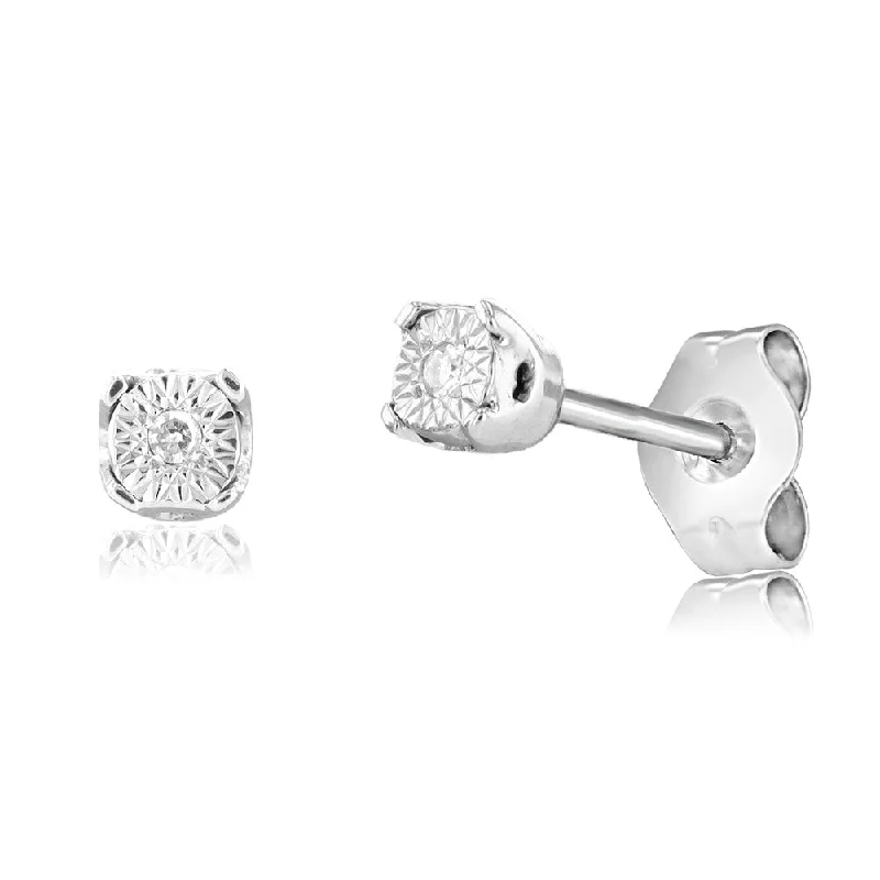 silver earrings for women -Sterling Silver Diamond Stud Earrings