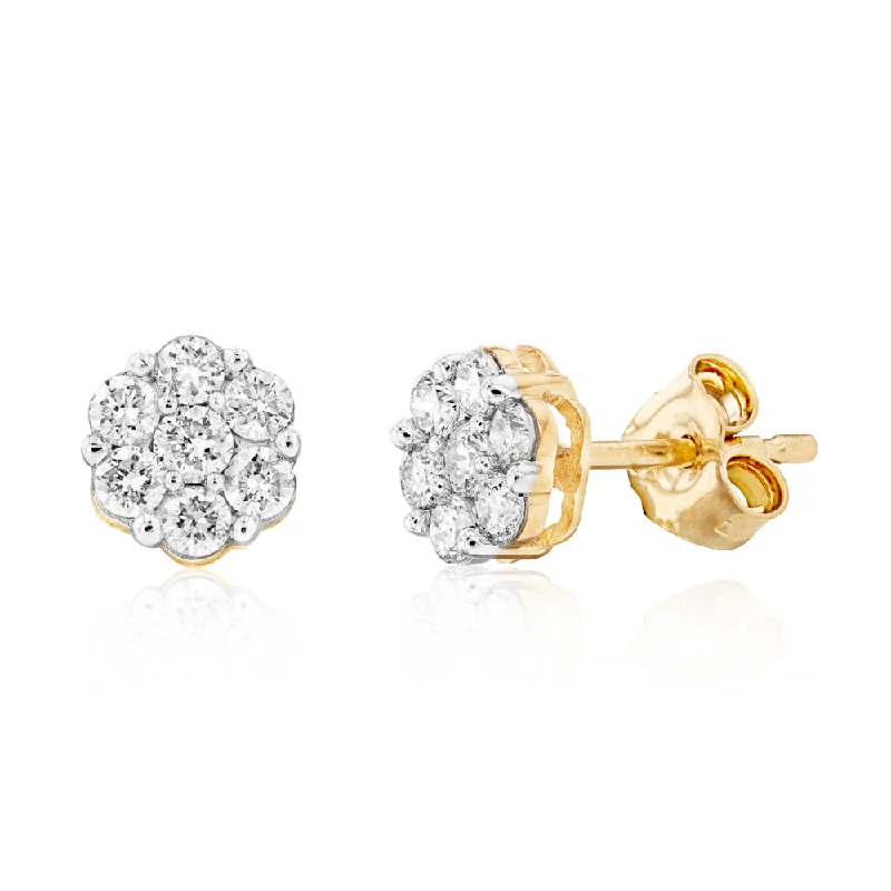 birthstone earrings for women -9ct Yellow Gold 1/2 Carat Diamond Stud Earrings