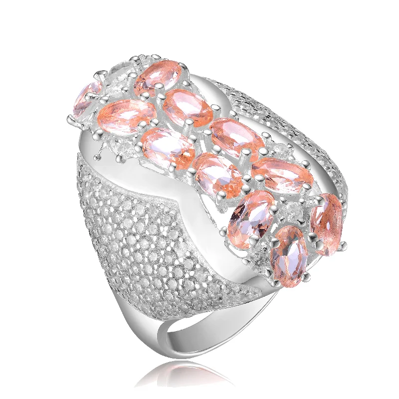 heart-shaped rings for women -Rose Gold Plated Morganite and Clear Cubic Zirconia Accent Last Pair Ring