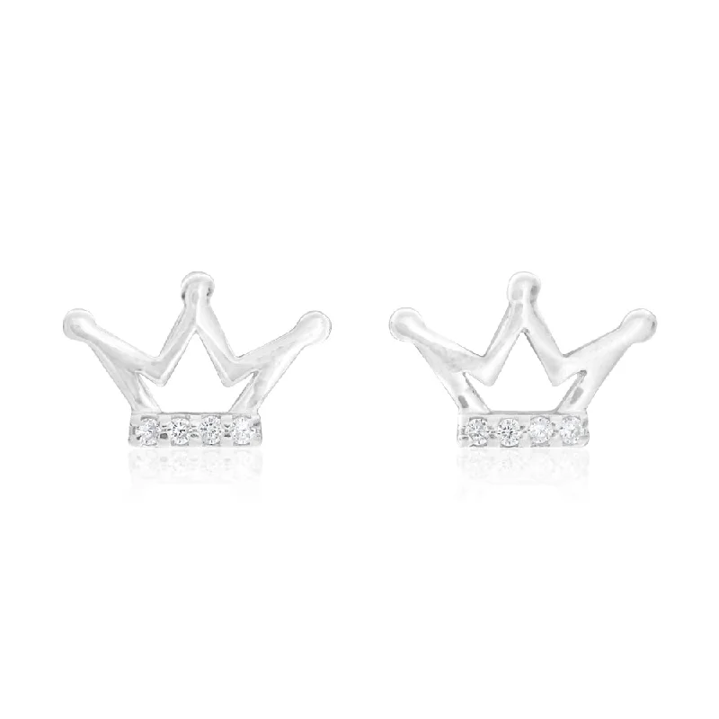 silver earrings for women -Sterling Silver 3 Point Crown Stud Earrings