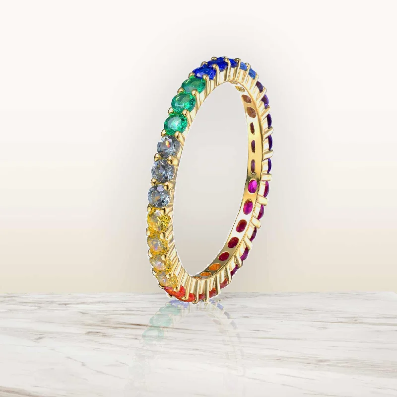 silver rings for women -Arc-en-Ciel CZ Eternity Rainbow Golden Ring