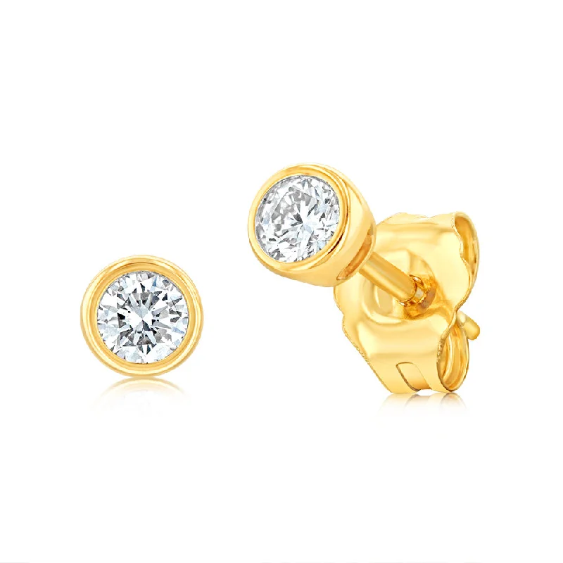 ear crawler earrings for women -Luminesce Lab Grown 9ct Yellow Gold 1/6 Carat Diamond Bezel Set Earrings