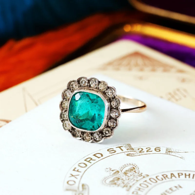 designer rings for women -Vintage 'Lazarus' Emerald Paste Cluster Ring