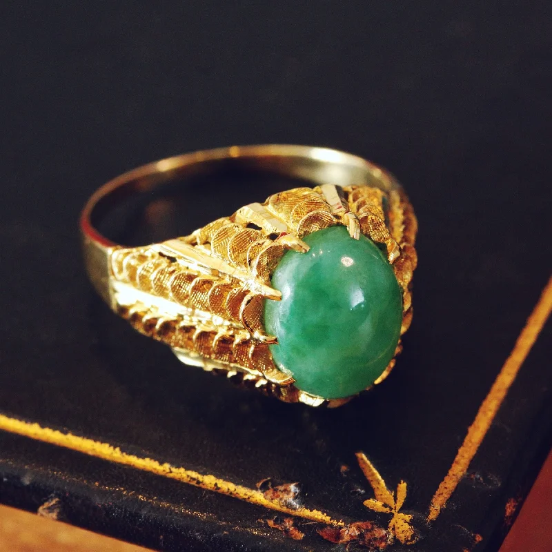 three-stone rings for women -Exciting Vintage 1960's Jade Cocktail Ring