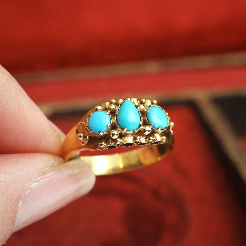 multi-band rings for women -Fine Antique Mid Victorian Persian Turquoise Ring