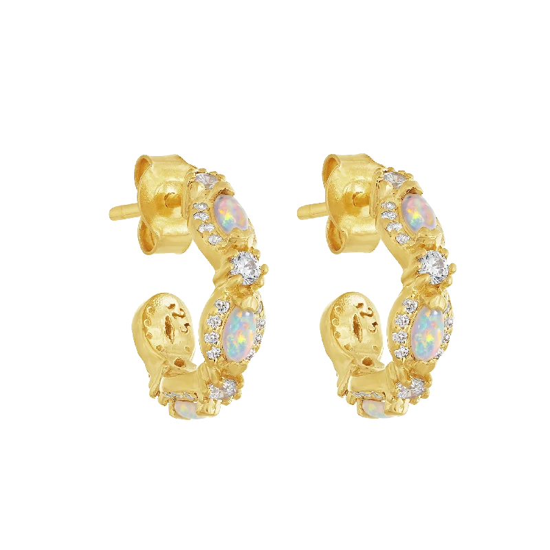 hoop earrings for women -Mini Opal & Diamond Marquis Hoops