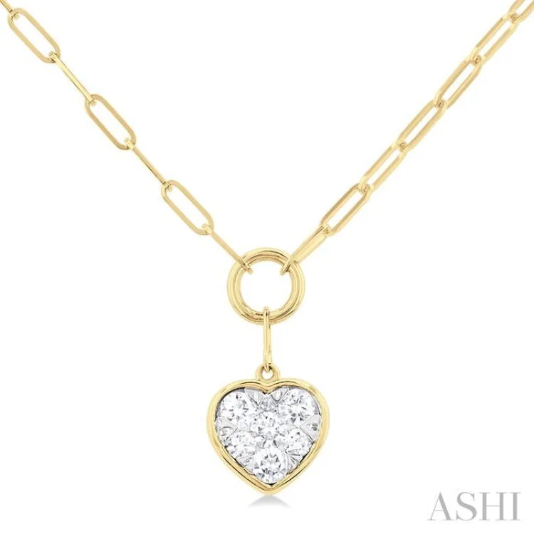 minimalist bar necklaces for women -1/4 ctw Lovebright Heart Shape Round Cut Diamond Paper Clip Necklace in 14K Yellow & White Gold