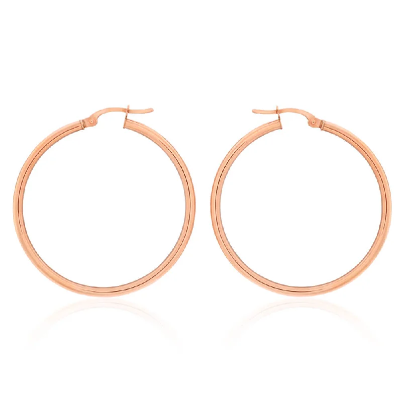 double hoop earrings for women -9ct Rose Gold Plain 30mm Hoop Earrings European made