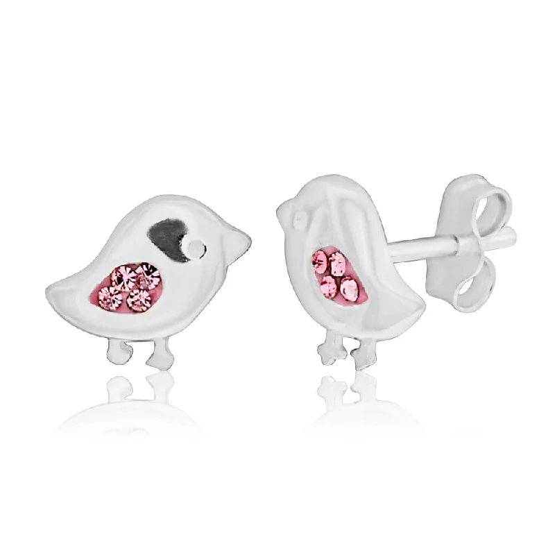 animal-shaped earrings for women -Sterling Silver Pink Bird Cubic Zirconia Stud Earrings