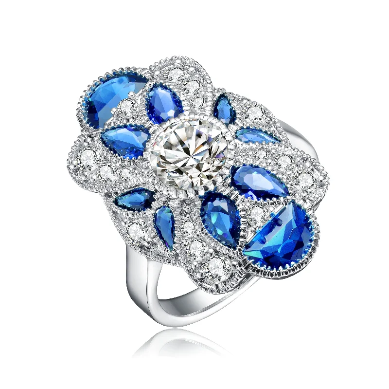 textured rings for women -Dauphine Blue Cocktail Ring