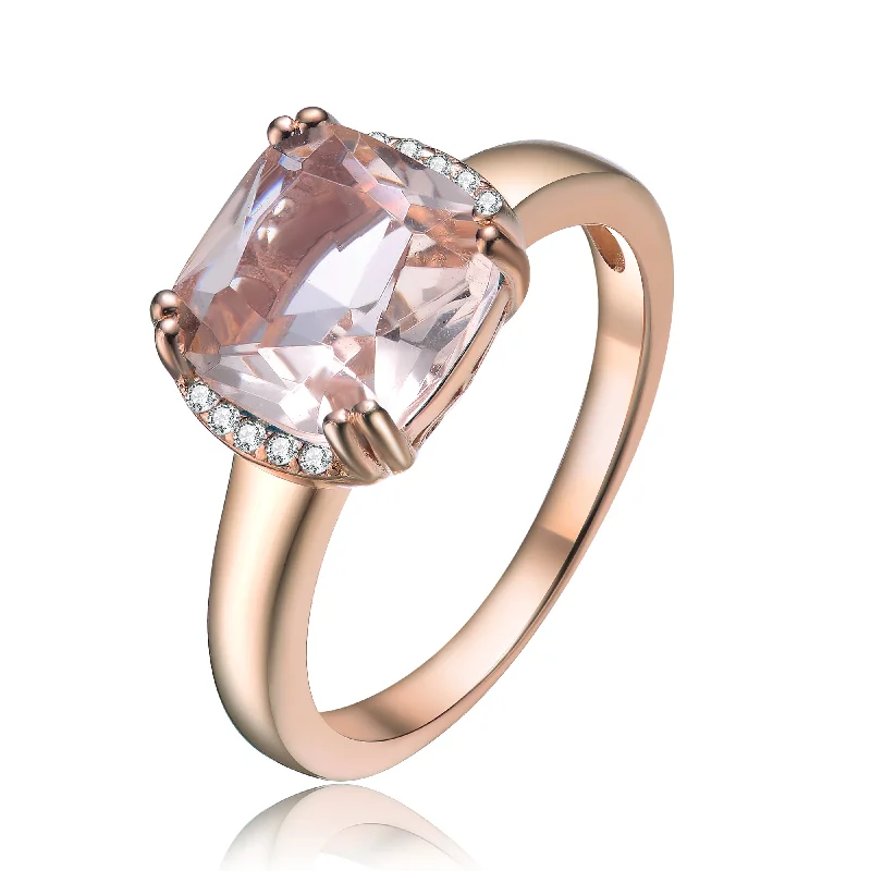 personalized rings for women -Square Shaped Morganite Cubic Zirconia Rose Gold Plated Ring