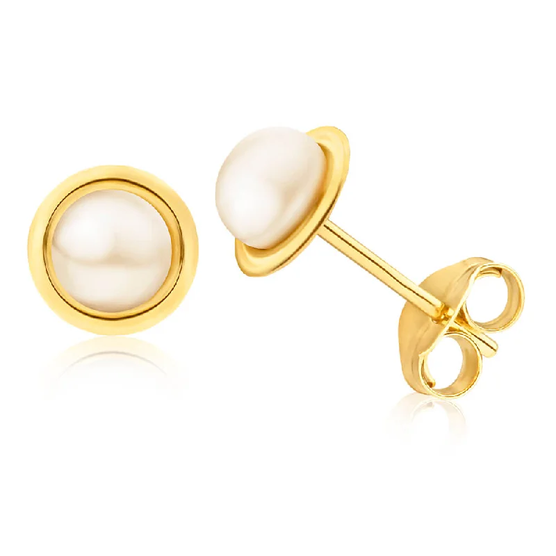 asymmetrical earrings for women -9ct Yellow Gold 4mm Freshwater Pearl Stud Earrings