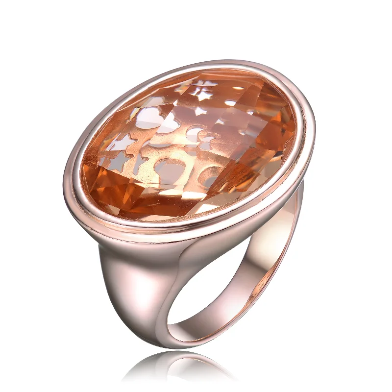 gemstone rings for women -18K Rose Gold Plated Morganite Cubic Zirconia Solitaire Ring