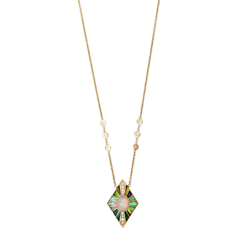 beach necklaces for women -PAVE OPAL + GREEN AND WHITE OPAL INLAY KITE NECKLACE