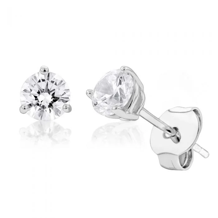 ethnic earrings for women -Sterling Silver Cubic Zirconia 5mm Solitaire Stud Earrings