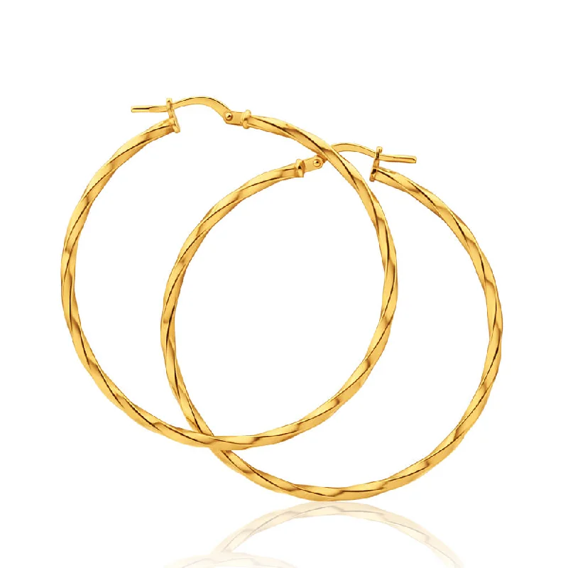 fashion earrings for women -9ct Yellow Gold Silver Filled Twist 40mm Hoop Earrings