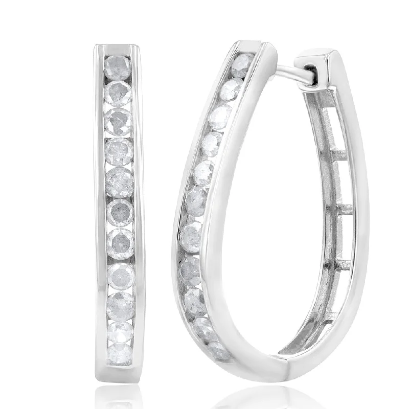 reversible earrings for women -Sterling Silver 1 Carat Diamond Hoop Earrings