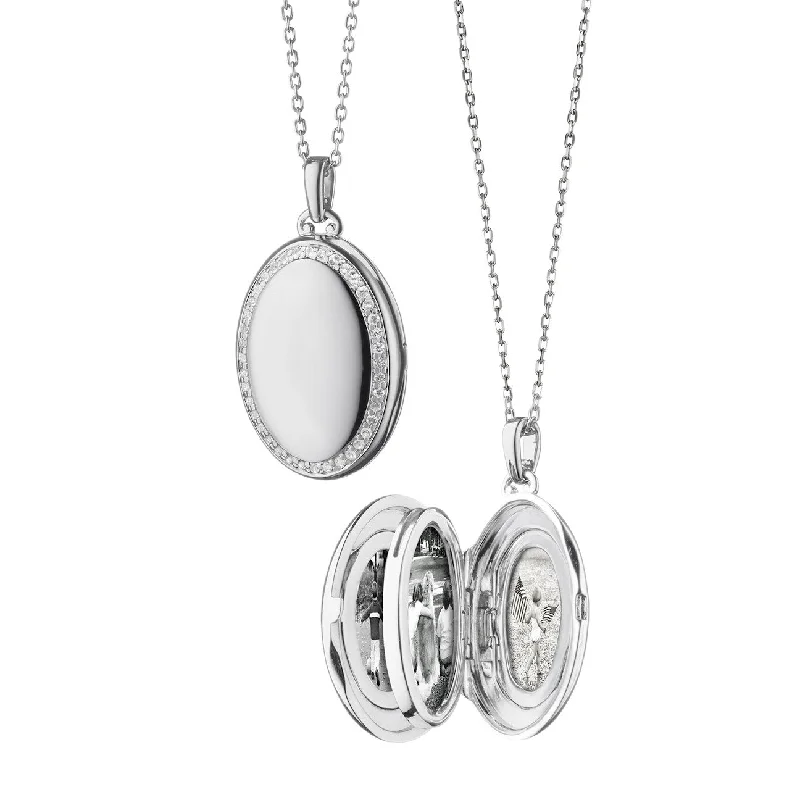 custom name necklaces for women -Monica Rich Kosann Mini White Sapphire Border Four-Images Locket