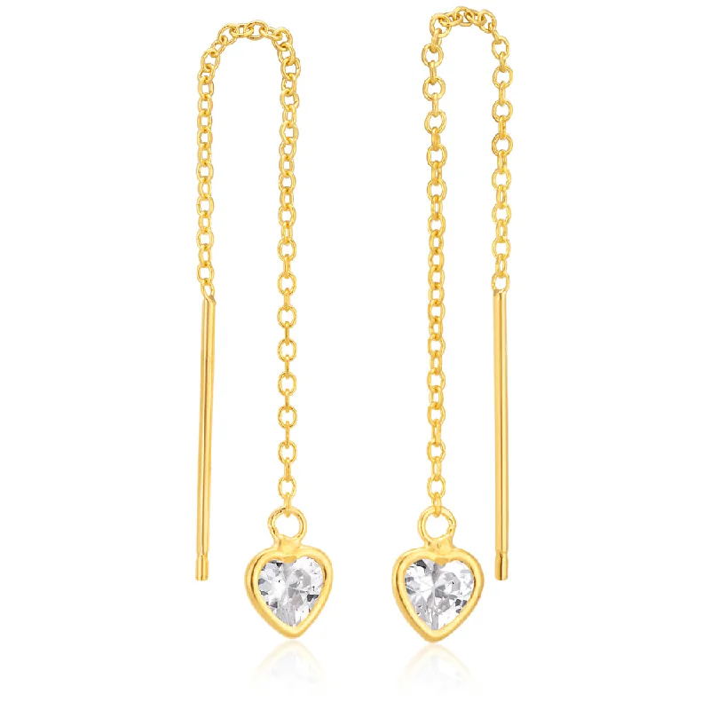 fringe earrings for women -9ct Gold Silverfilled CZ Heart Threads Earrings