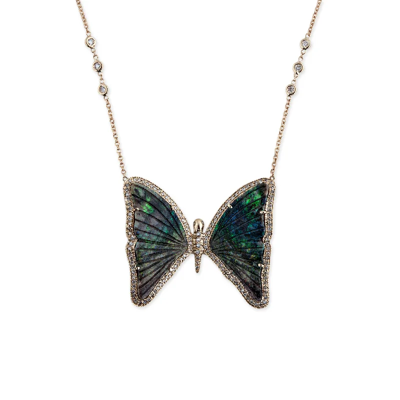 delicate necklaces for women -PAVE DIAMOND GREEN OPAL BUTTERFLY NECKLACE