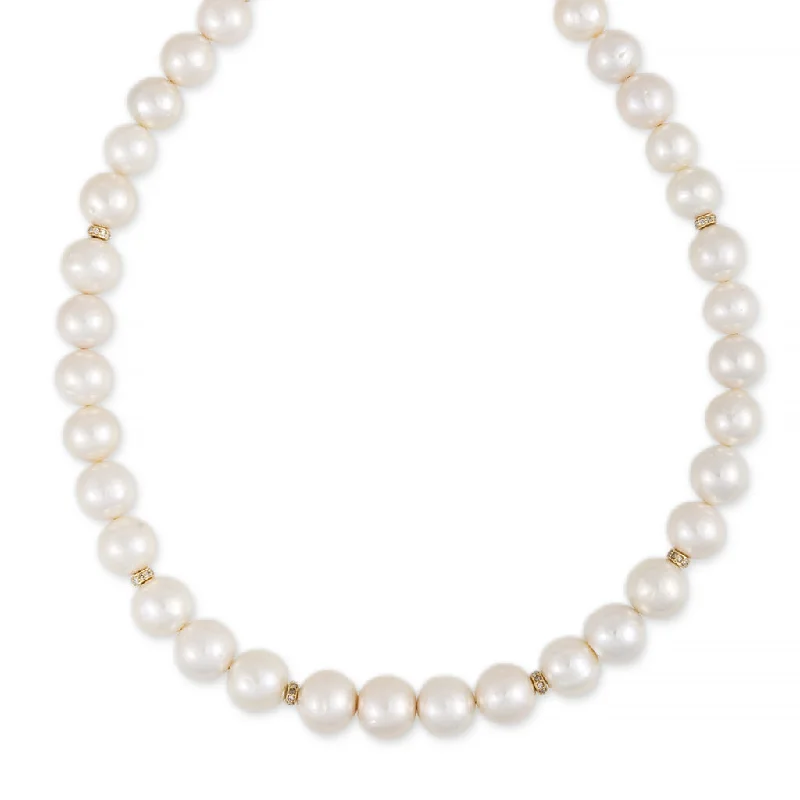 pearl necklaces for women -PAVE RONDELLE FRESHWATER PEARL BEADED NECKLACE