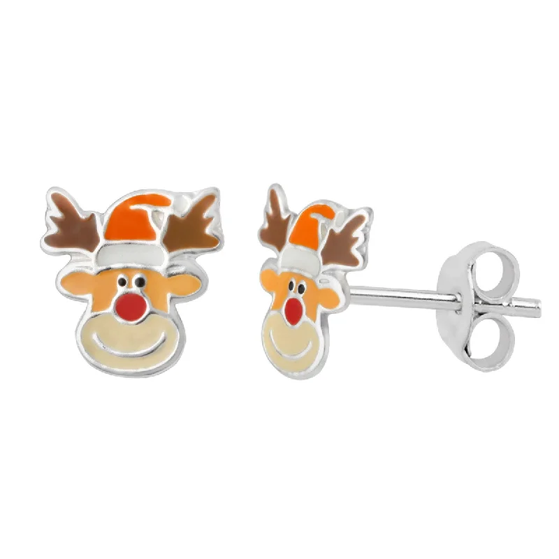 boho earrings for women -Sterling Silver Christmas Reindeer Stud Earrings