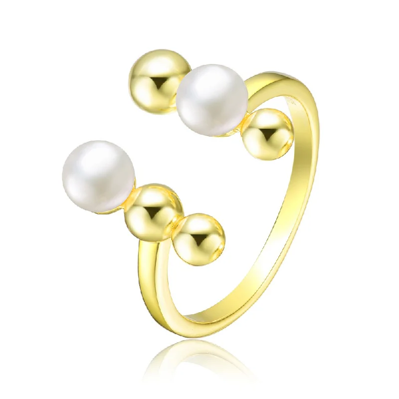 wedding rings for women -Delphine Golden Spheres Two Pearl Ring