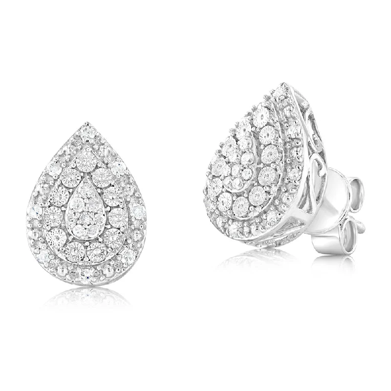 fancy earrings for women -1/5 Carat Diamond Pear Stud Earrings in Sterling Silver