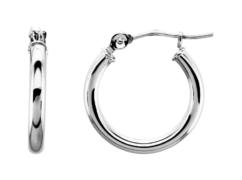 heart earrings for women -14K White Tube 15mm Hoop Earrings