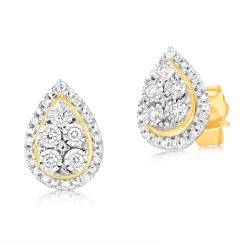 moonstone earrings for women -9ct Yellow Gold 1/6 Carat Diamond Pear Stud Earrings