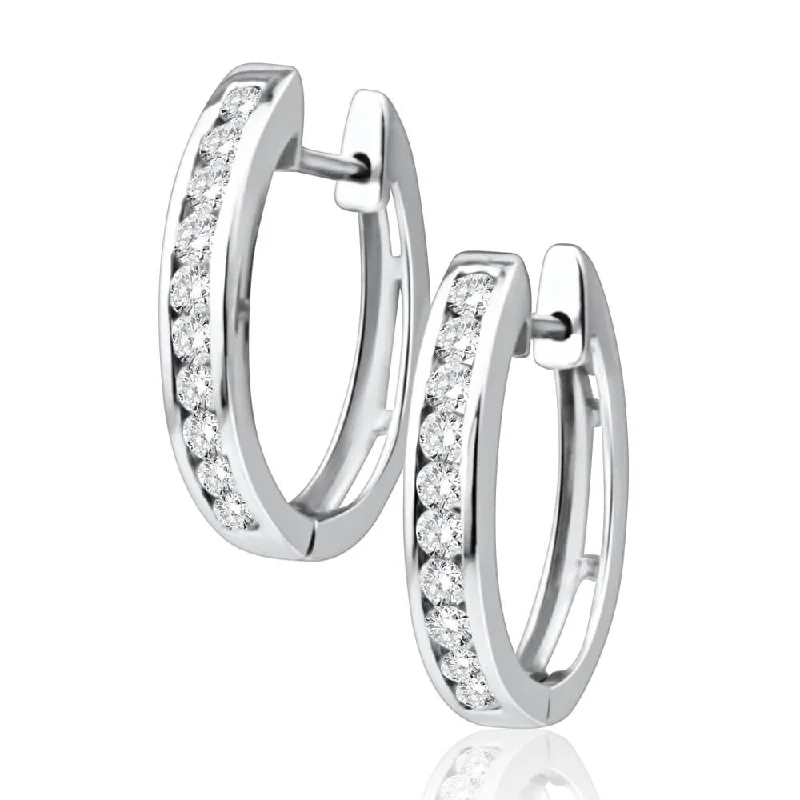 lightweight earrings for women -9ct White Gold Radiant Diamond Hoop Earrings