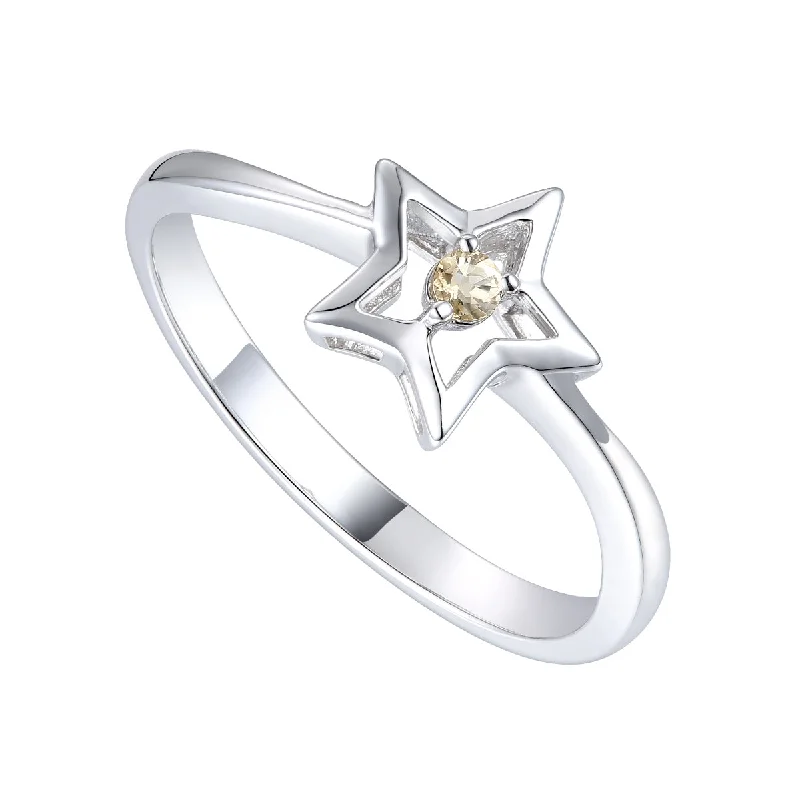 adjustable silver rings for women -Estelle Yellow Tourmaline Gemstone Star Ring