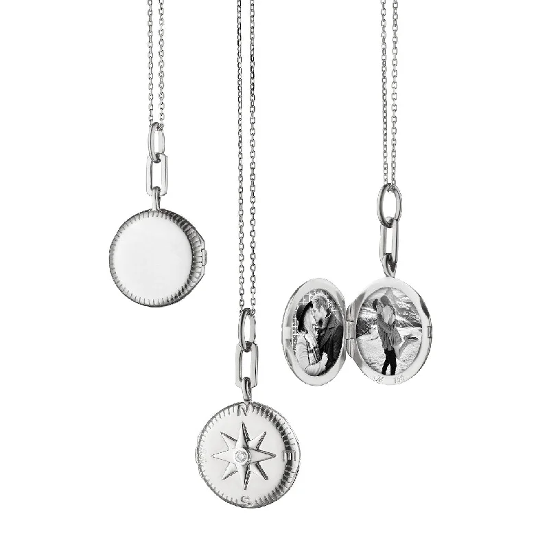 statement necklaces for women -Monica Rich Kosann Adventure Global Compass Travel White Sapphire Locket