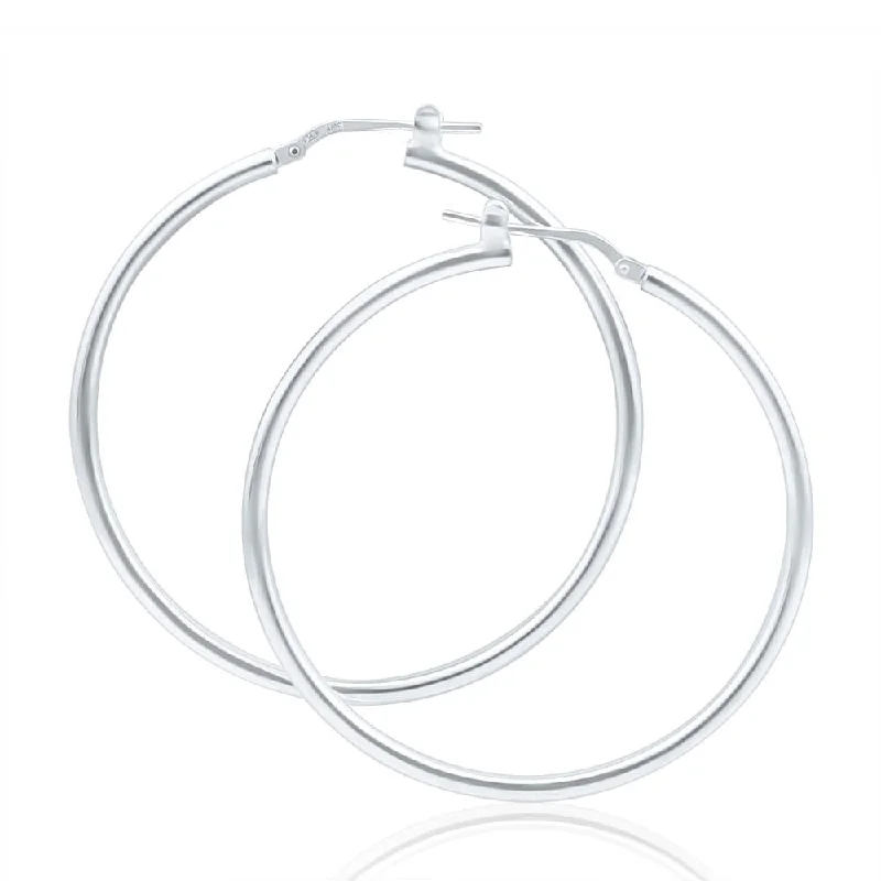 butterfly earrings for women -Sterling Silver 40mm Plain Thin Hoop Earrings