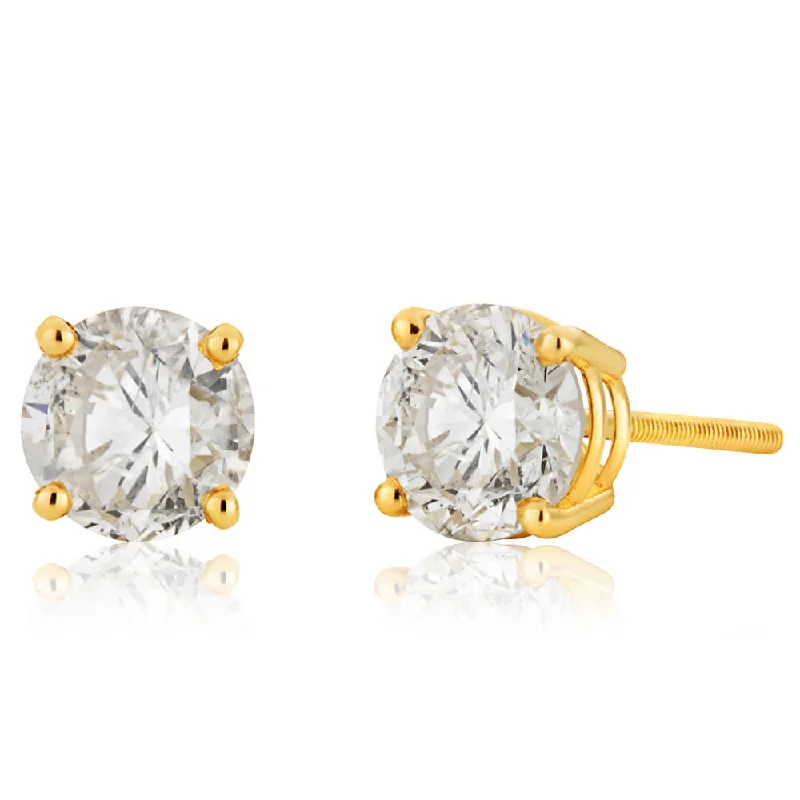 teardrop earrings for women -14ct Yellow Gold Diamond Stud Earrings with Approximately 1.5 Carats of Diamonds