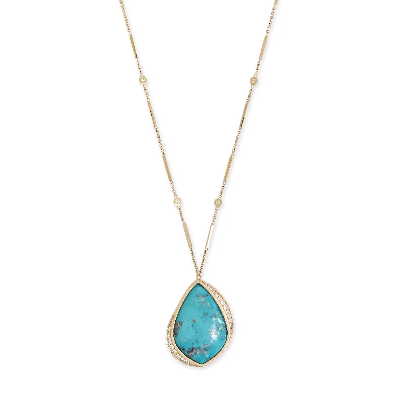 white gold necklaces for women -GRADUATED PAVE TURQUOISE MARQUISE SMOOTH BAR NECKLACE