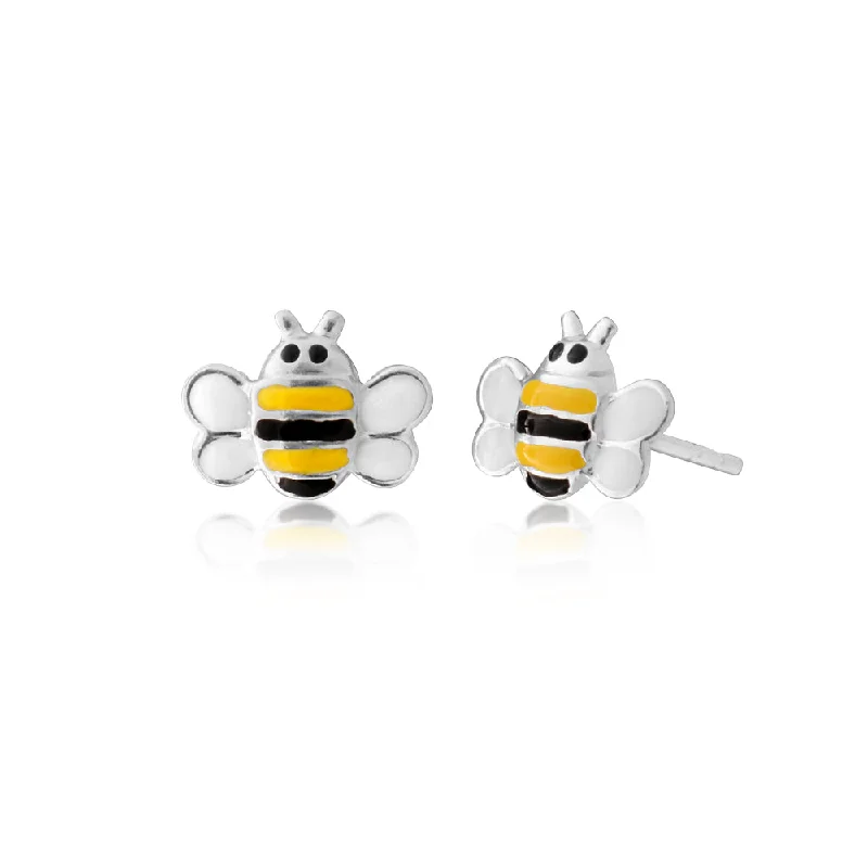 ear crawler earrings for women -Sterling Silver Black and Yellow Bee Stud Earrings