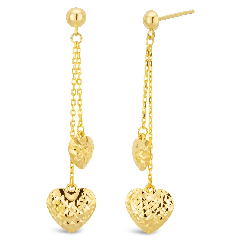 adjustable earrings for women -9ct Yellow Gold Filled Double Sided Diamond Cut 2x Heart Drop Earrings