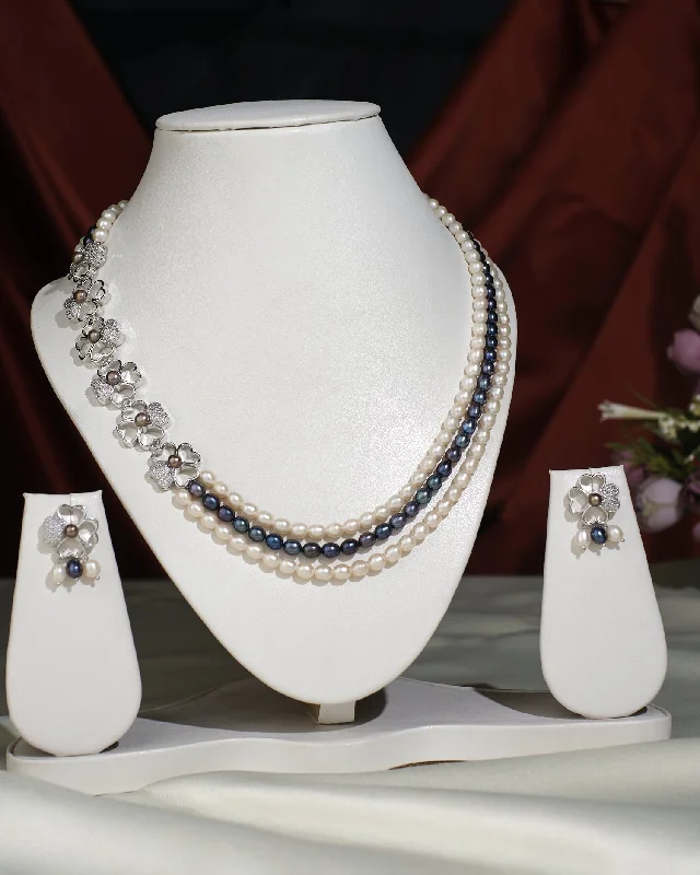 diamond solitaire necklaces for women -Florious Side Pearl Necklace Set