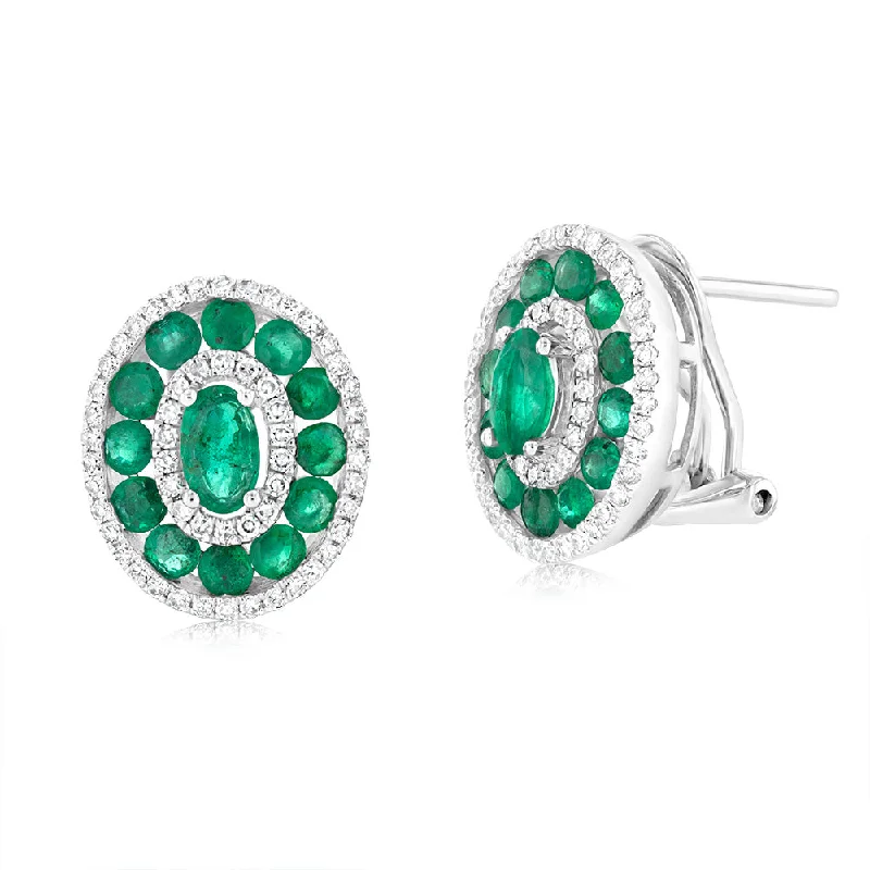 animal-shaped earrings for women -9ct White Gold Emerald And Diamond Fancy Earrings