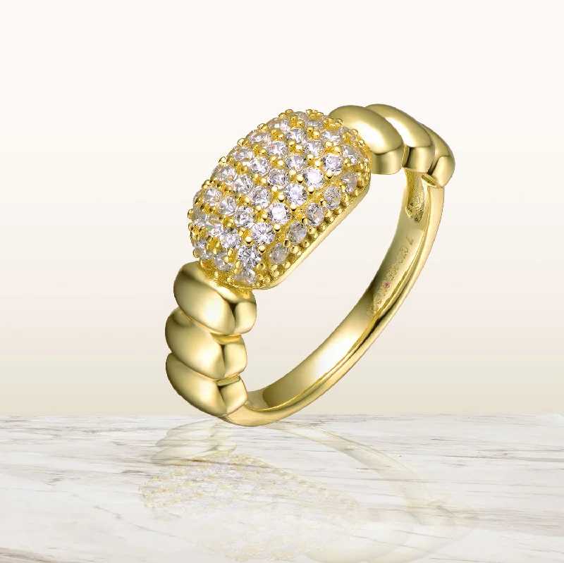 vintage cocktail rings for women -Pompidou Golden Scalloped CZ Ring